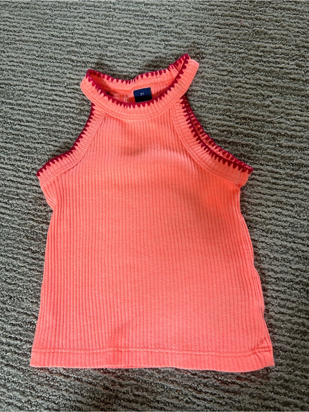 Old Navy Coral Peach Ribbed Halter Tank with Burgundy Trim